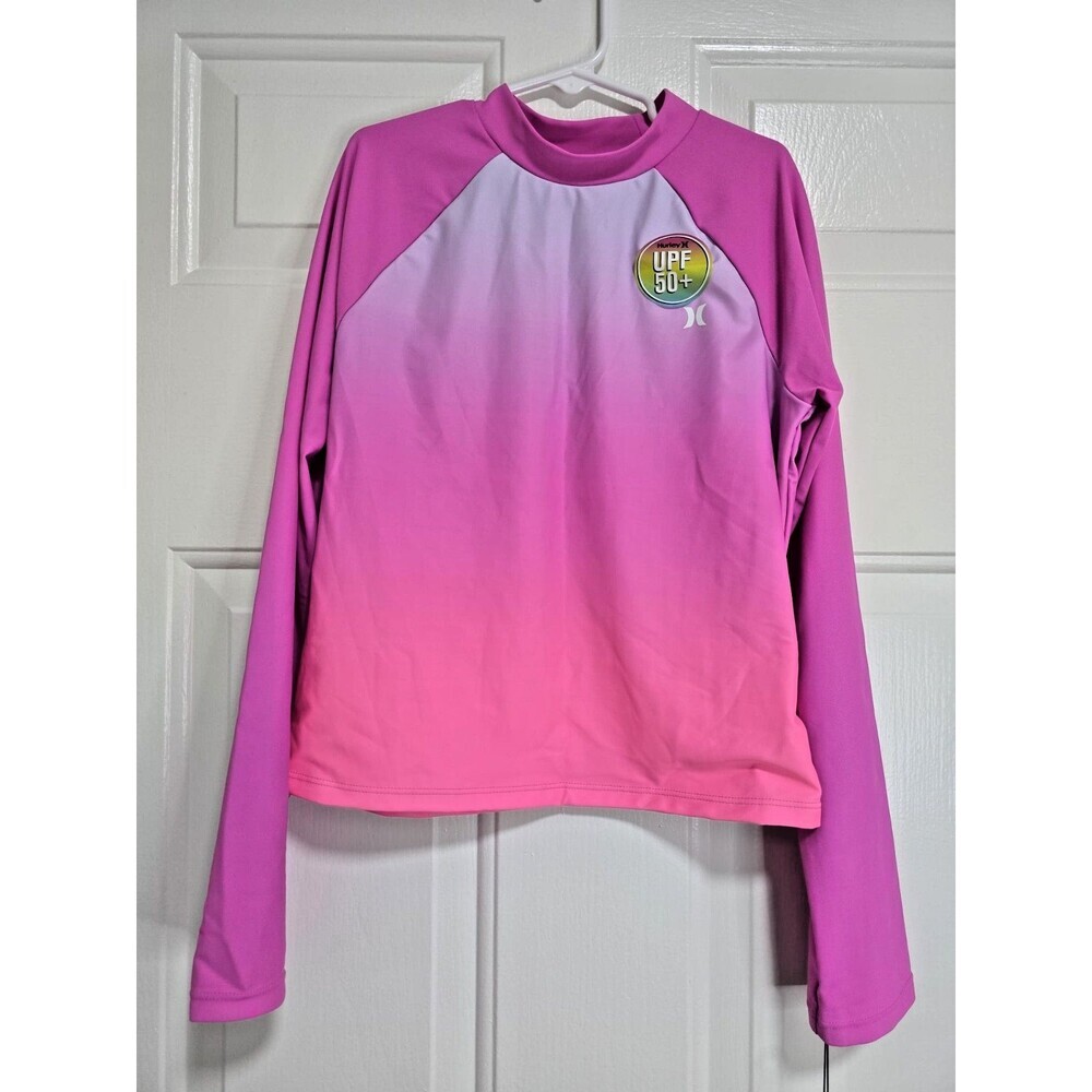 Hurley Girls Long Sleeve Rash Guard 2-Piece Swimsuit Pink Sz 14 NWT - Picture 6 of 9